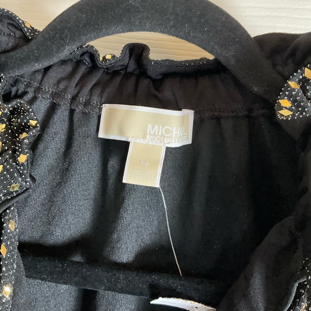 MICHAEL Michael Kors Black Gold Metallic Diamond Ruffle V-Neck Top Size M - Picture 4 of 11